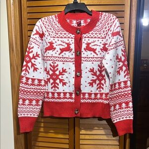 Christmas Cardigan Sweater Red White Size XS